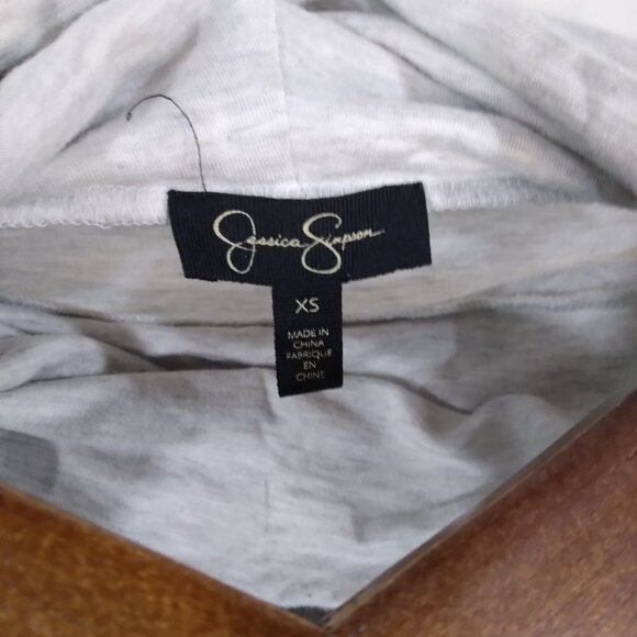 Jessica Simpson Gray Fringe Crop Top Turtle Neck XS Long Sleeve Women Blouse - Picture 4 of 10